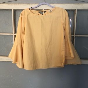 Women’s AND Bell Sleeved Stripped Shirt In Yellow And White Size 14
